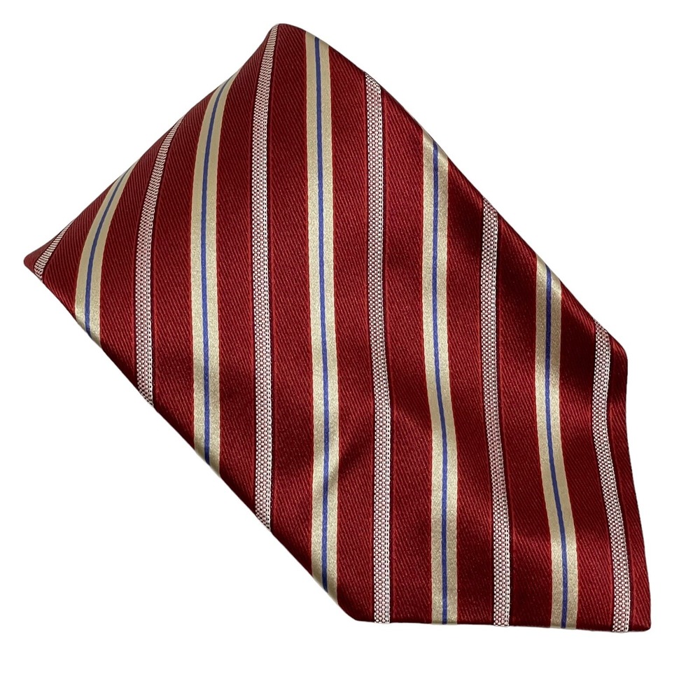 Ermenegildo Zegna Silk Necktie Mens Power Red Striped Designer Luxury Business